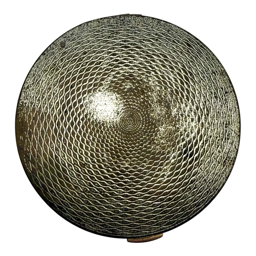 Dorset Fifth Avenue Rhinestone Compact Mirror Gold Tone Striped Round Vintage
